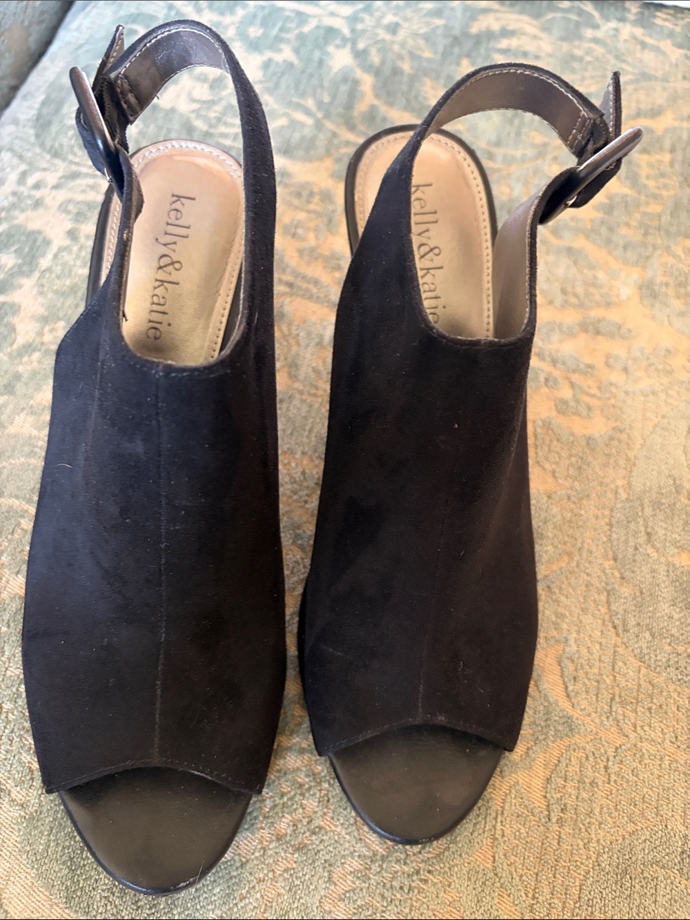 Kelly & Katie Black Suede Open-Toe Slingback Mules